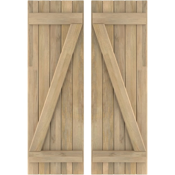 Ekena Millwork Americraft 5-Board (2 Batten) Wood Joined Board-n-Batten Shutters w/ Z-Bar, ARW102BB518X77UNH, PR ARW102BB518X77UNH - main